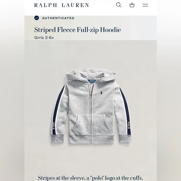 Polo by Ralph Lauren Kids (girls) Light Gray Hoodie with Navy and Pink Accents - Picture 1 of 5